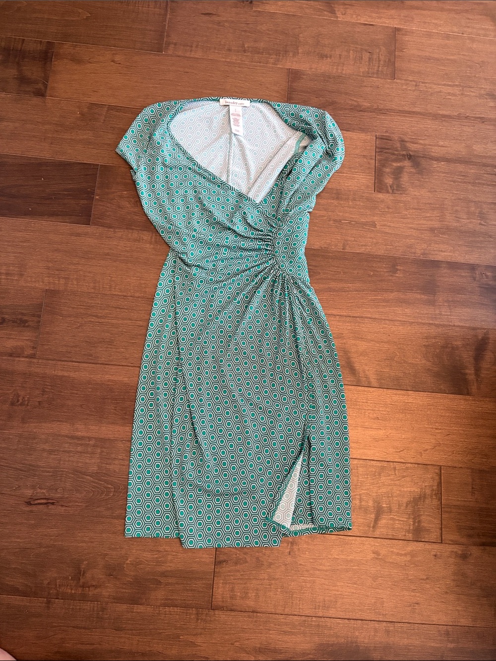Laundry by Design Teal Geometric Midi Wrap Dress